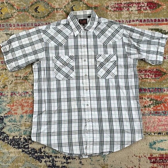 Vintage Plains Western Wear Plaid Cowboy Short Sleeve Rodeo Button Down Shirt - Picture 1 of 7